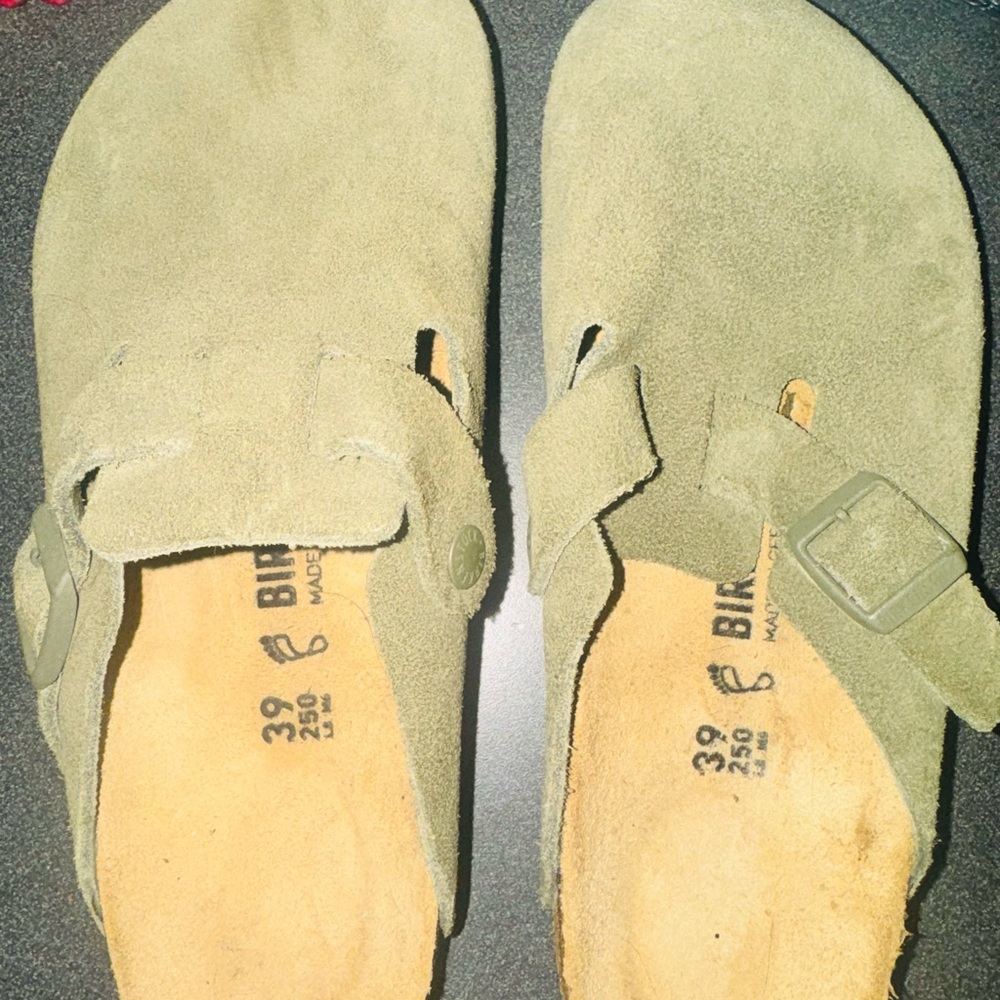 Birkenstock Boston Softbed Olive Suede Clogs